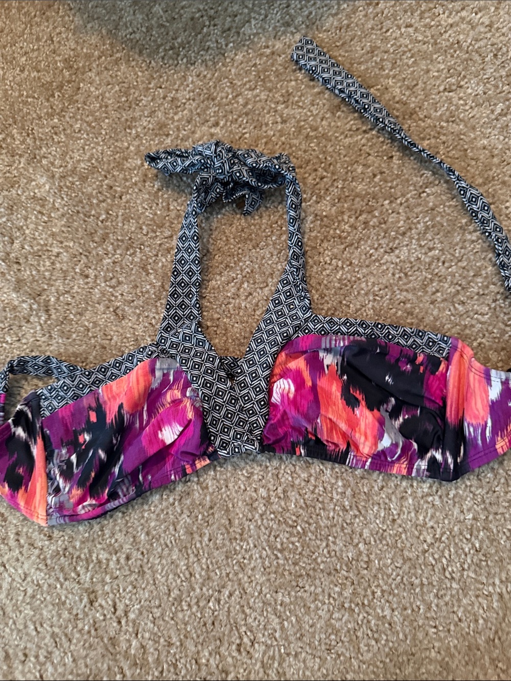 Faded Glory Purple Pink Orange Bandeau Swim Top with Black Trim